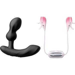 LOVENSE Edge 2 Prostate Massager Vibrator Sex Toys for Men + LOVENSE Gemini Vibrating Nipple Clamps Adjustable Nipple Stimulator for Women Men Couple Play